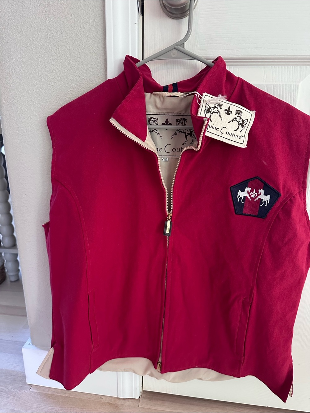 Women's Red Crest-Embroidered Vest